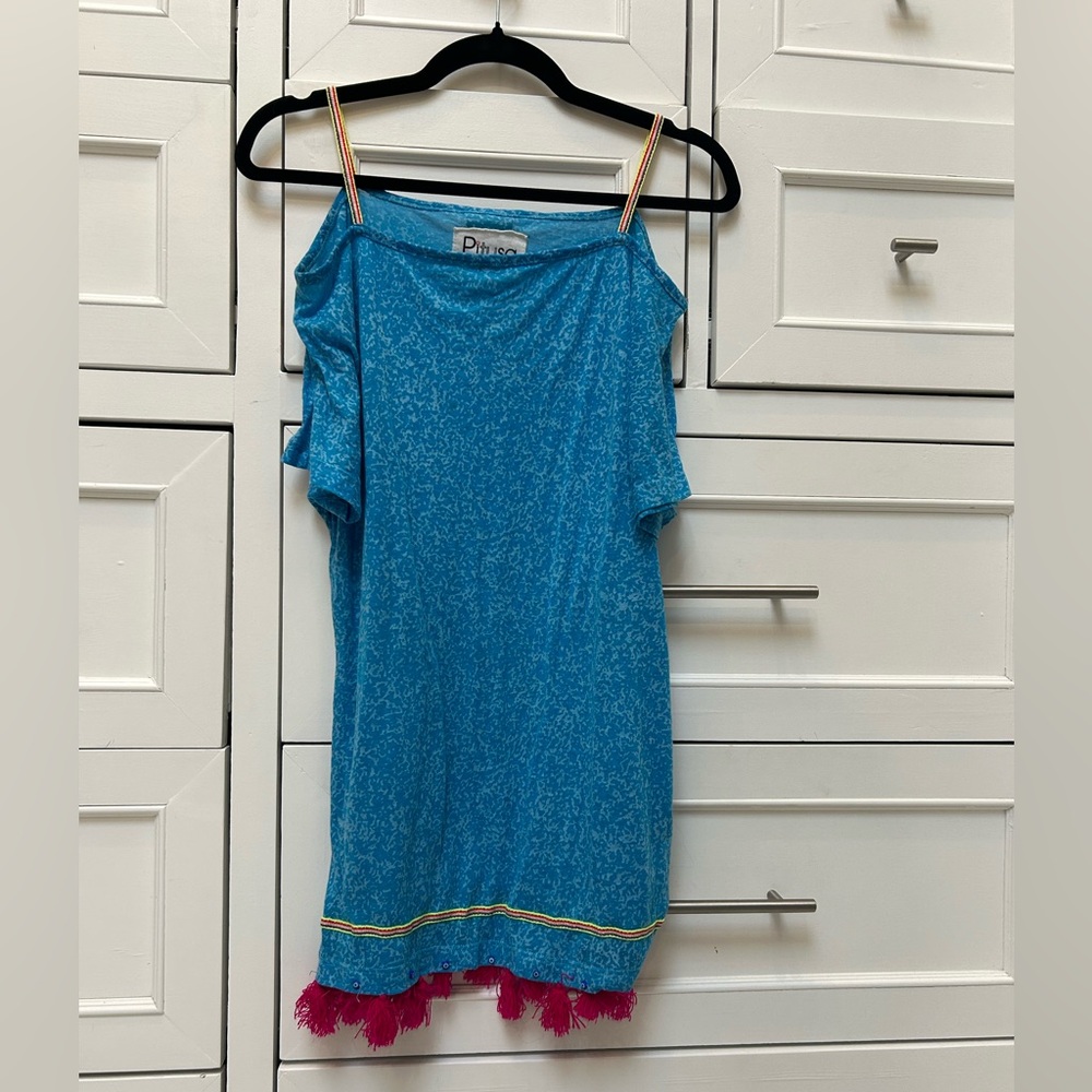 Pitusa Turquoise Short Sleeve off the shoulder Cover Up